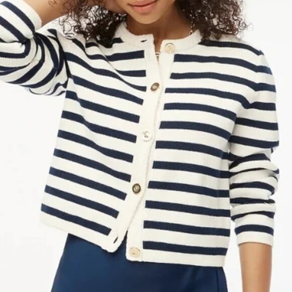 J. Crew Jackets & Blazers - NWT J Crew Crew neck Striped cotton lady jacket cardigan sweater